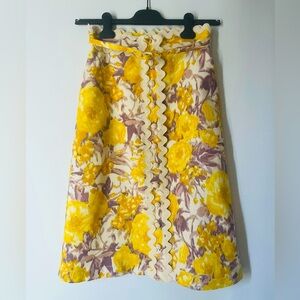 ZIMMERMANN 100% Linen Midi Skirt, Floral Yellow Print M, Size: M (4-6 USA)/1 AU